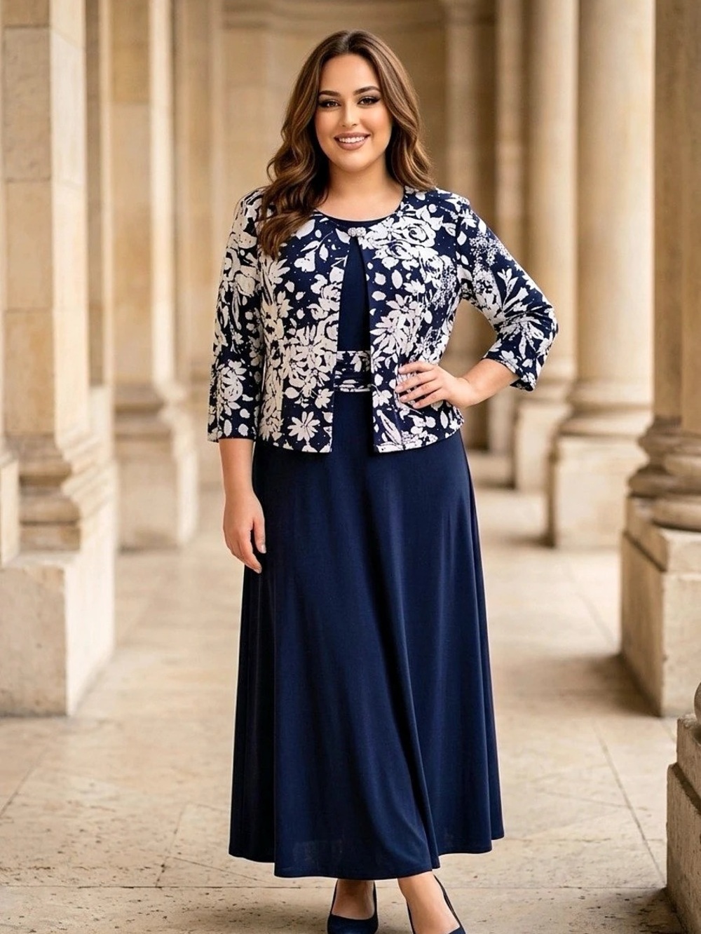 Jessica Howard Midi Floral Jacket Dress | navy | size 16 | NWT | MSRP $130